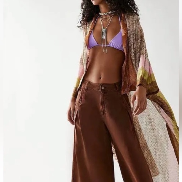 Free People Cairo Shimmer Chevron O/S Pink Green Open Kimono Cardigan Wrap New - Picture 3 of 5